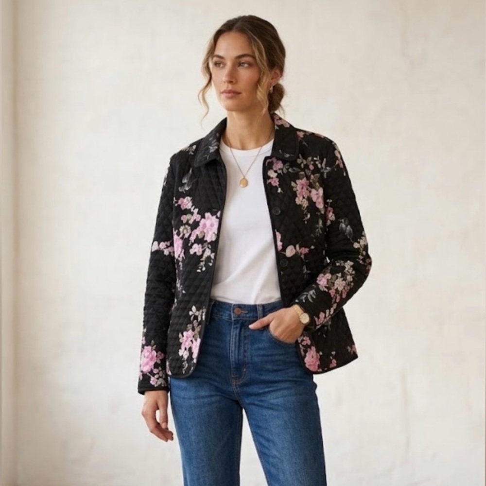 Basler Black Quilted Blazer Floral Print